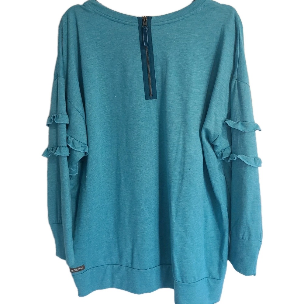 Matilda Jane Blue XL Women's Blouse Top With Ruffles And Gold Sparkles - Picture 2 of 6